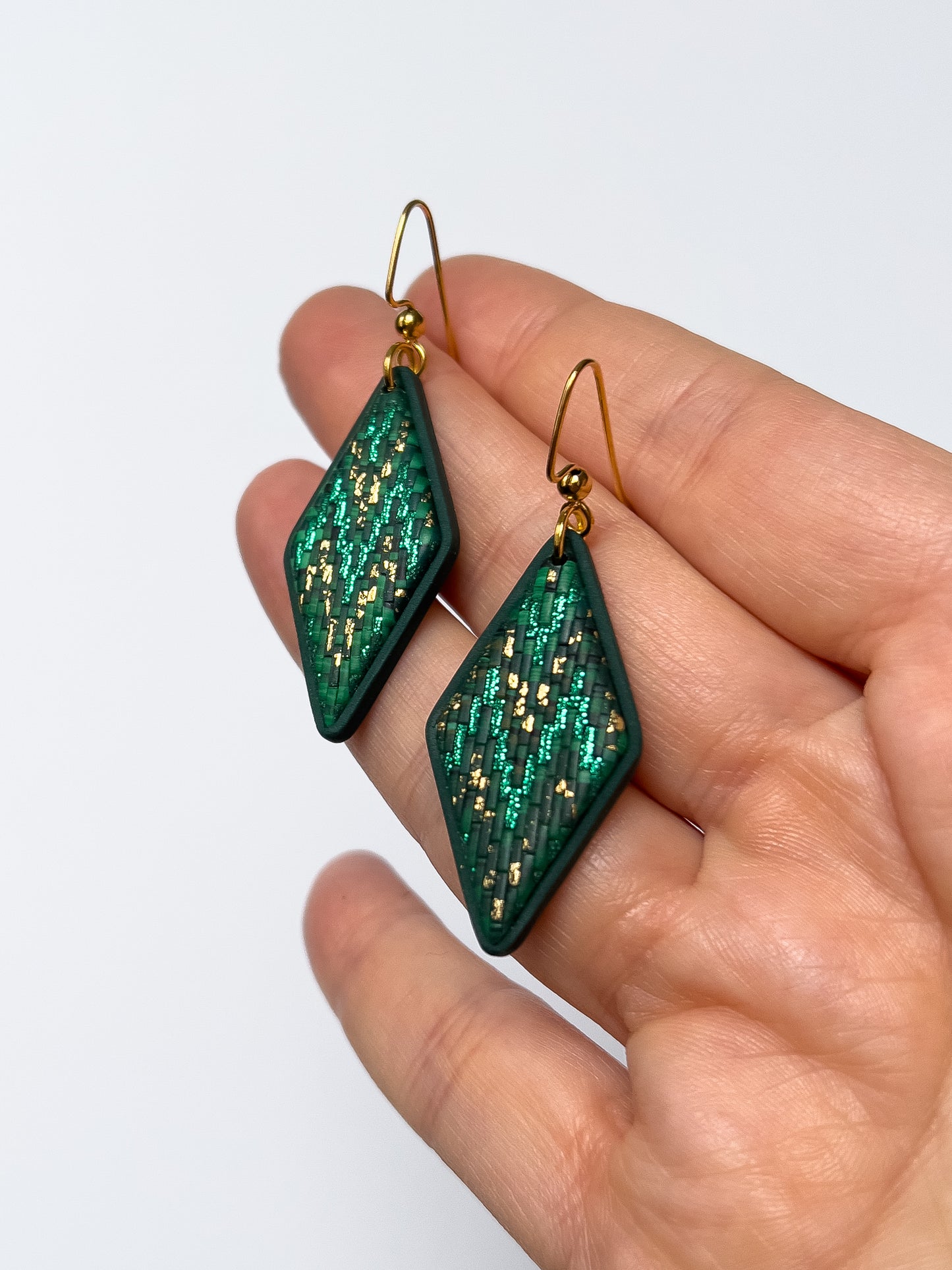 Green Bargello Diamond Dangles