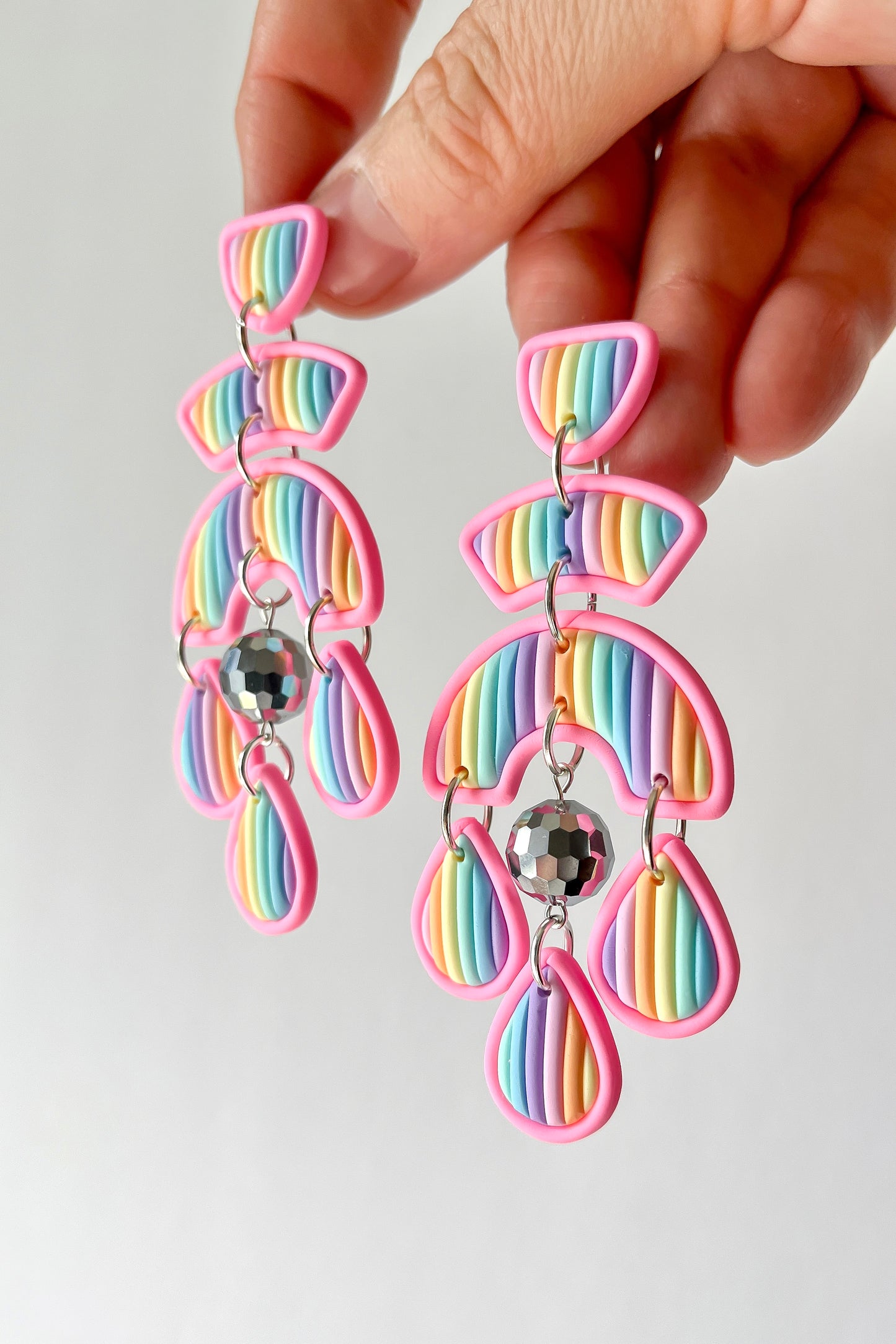 Pastel Rainbow Disco Ball Earrings - BlueBassoon Handmade