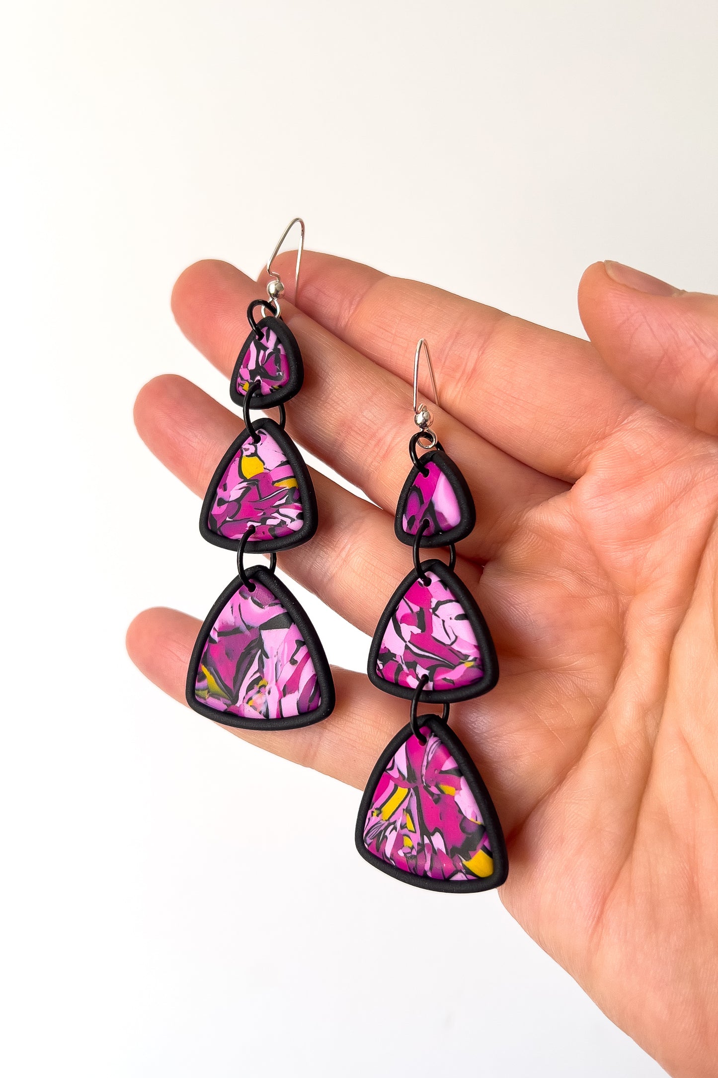 Pink Swirl Triple Delta Dangles