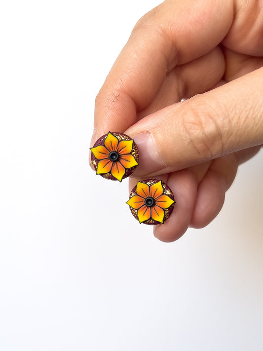 Burgundy Sunflower Studs