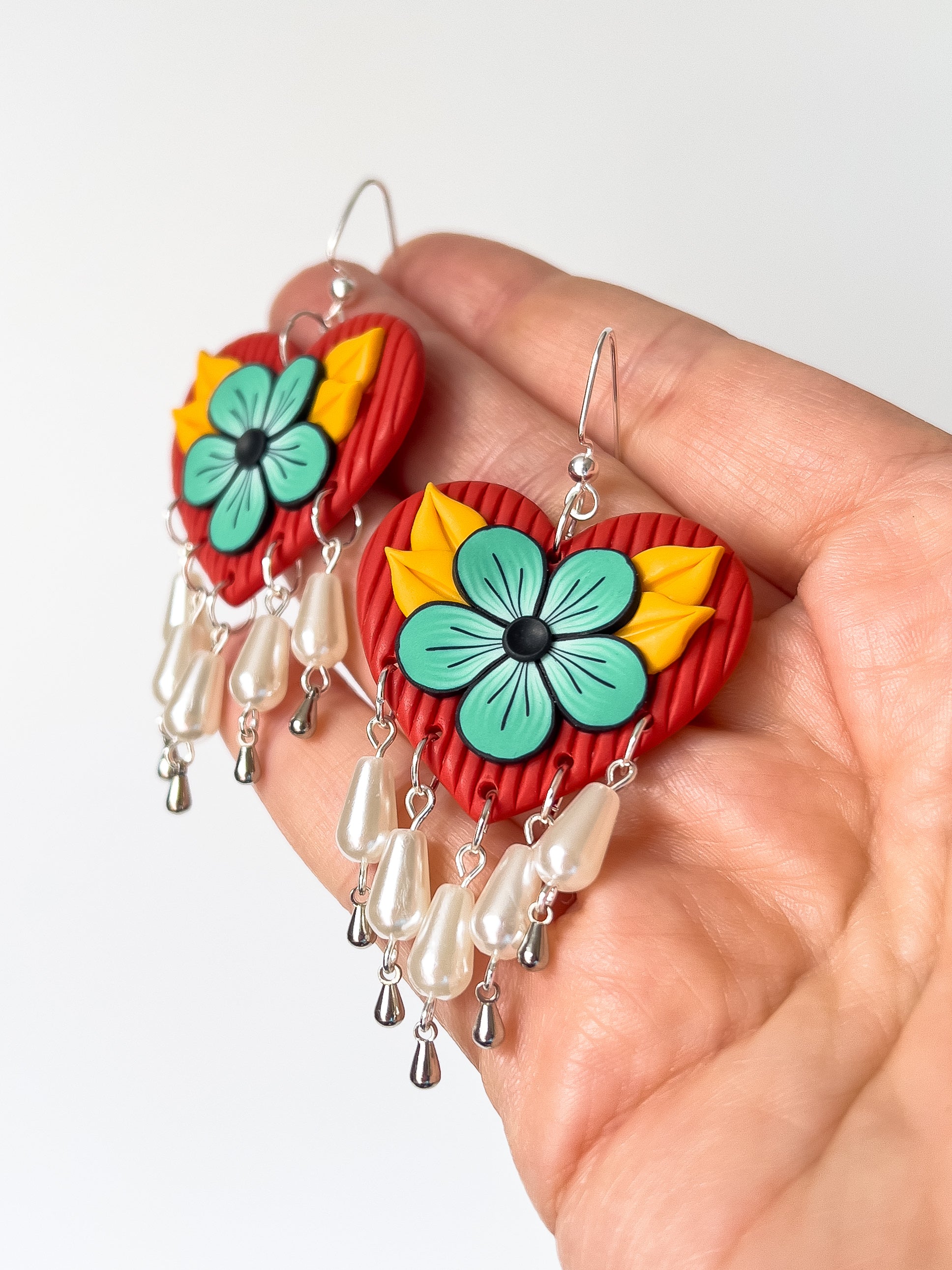 Red and Teal Luxe Heart Dangles - BlueBassoon Handmade