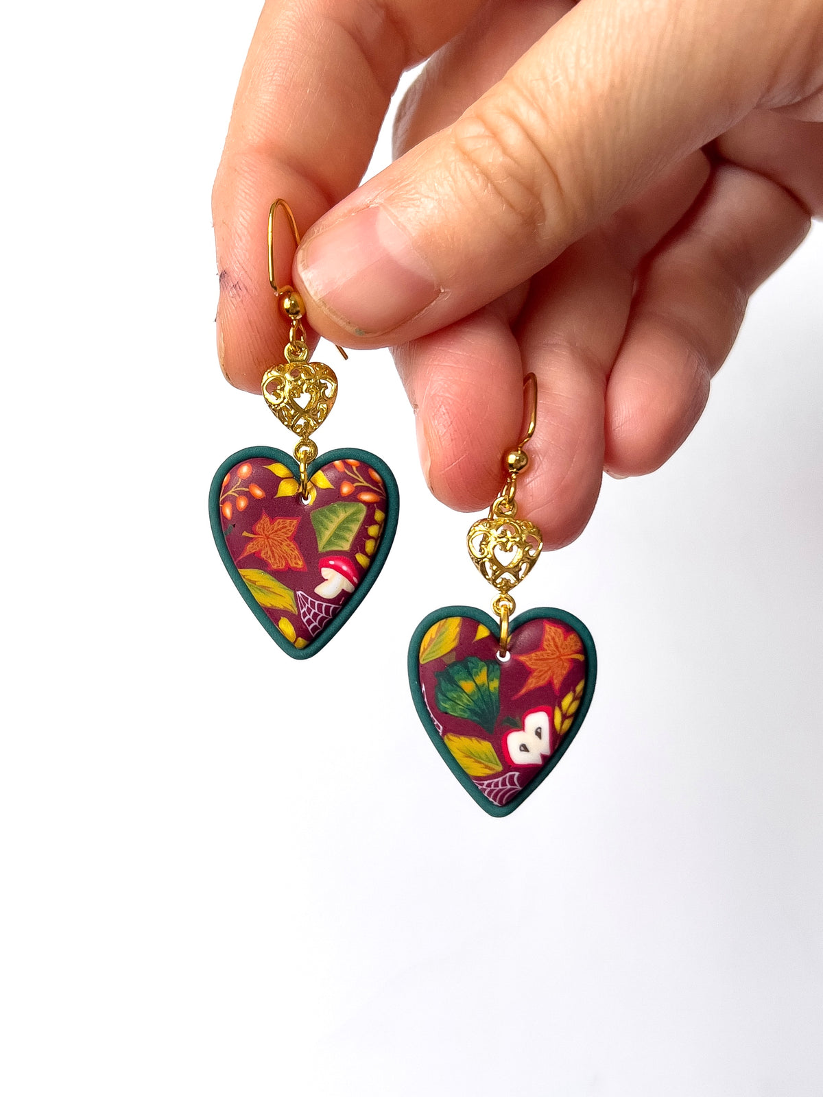 Autumn Forage Heart Dangles