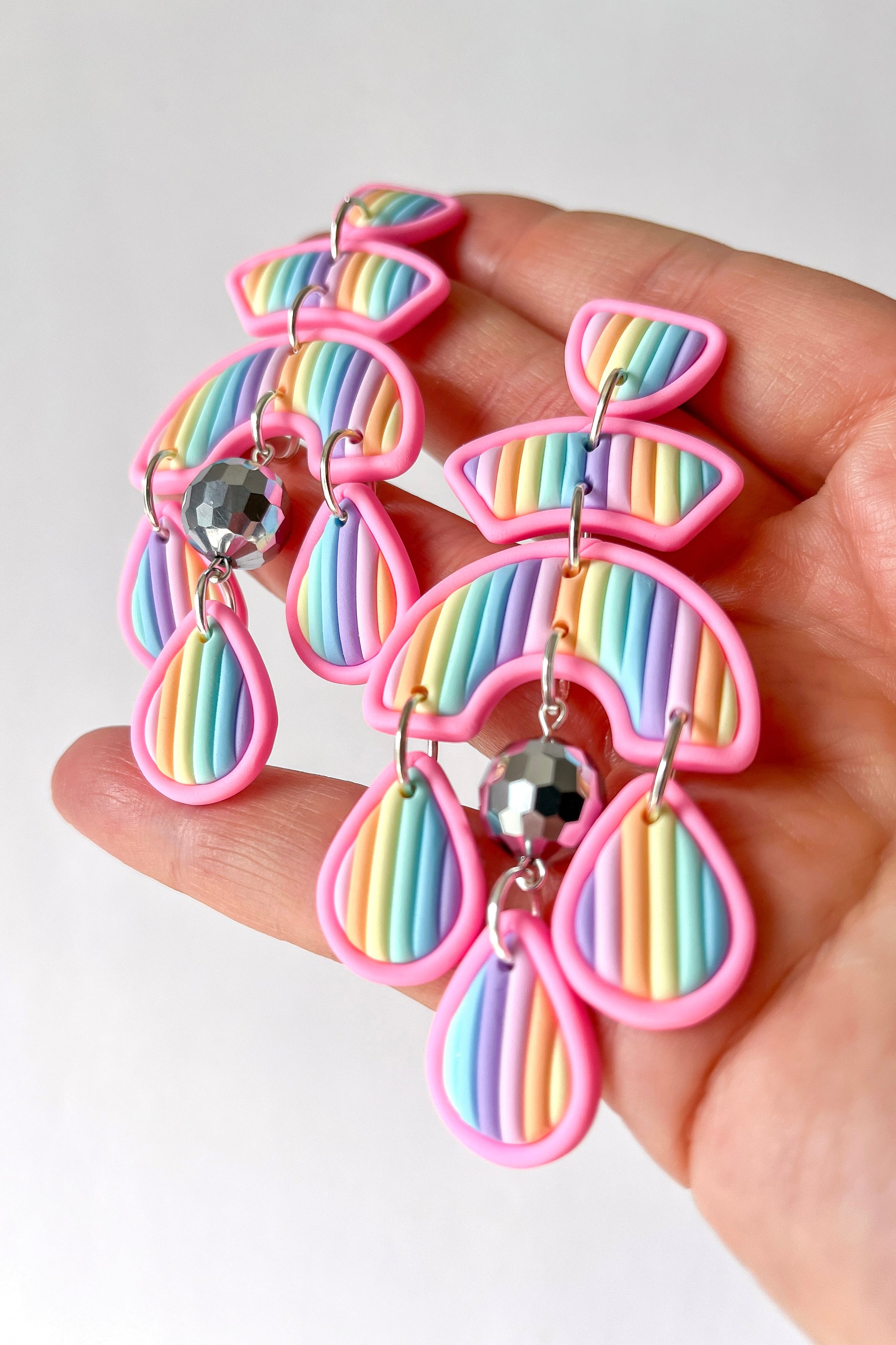Pastel Rainbow Disco Ball Earrings - BlueBassoon Handmade