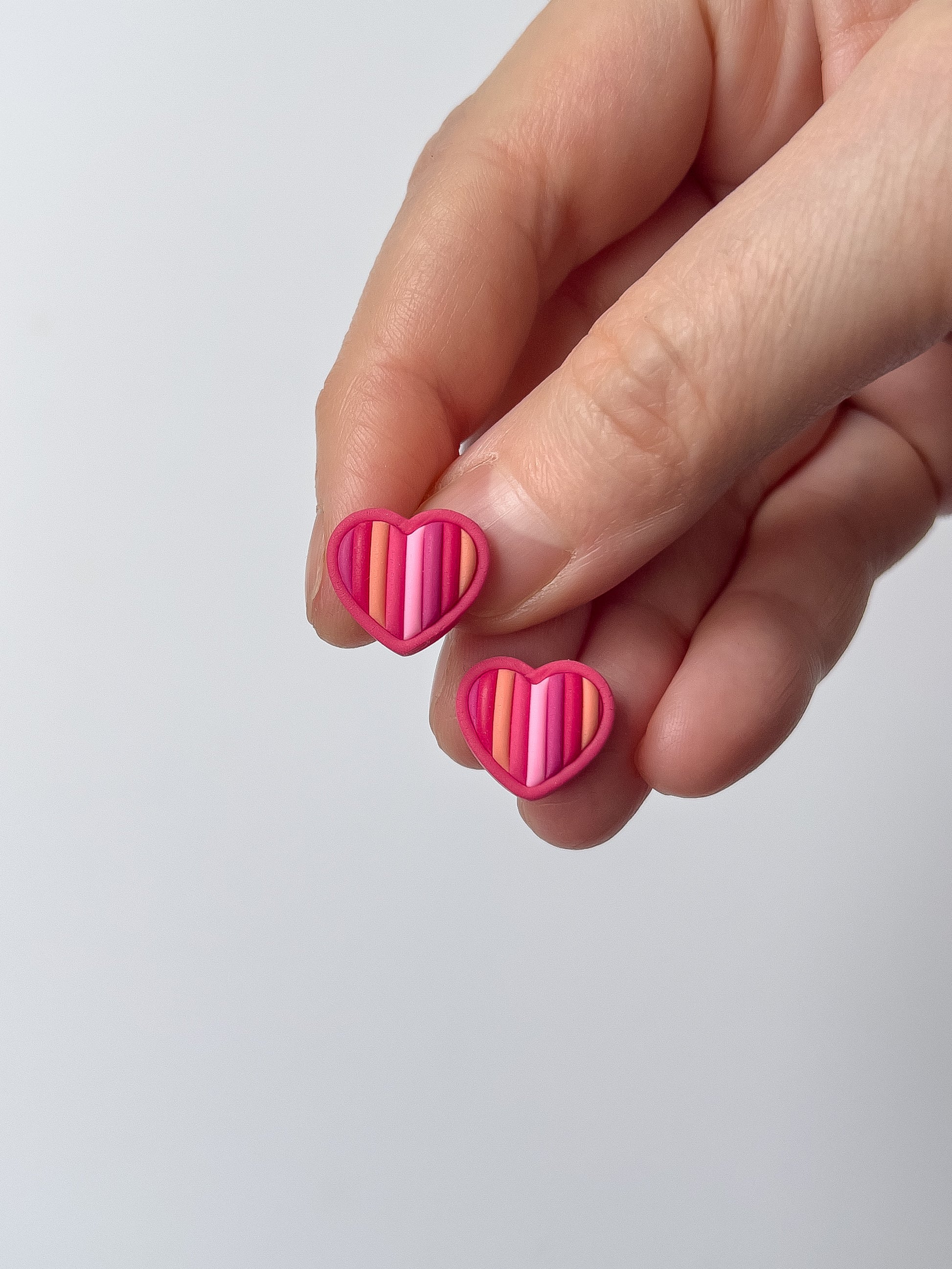 Pink Stripe Heart Studs - BlueBassoon Handmade
