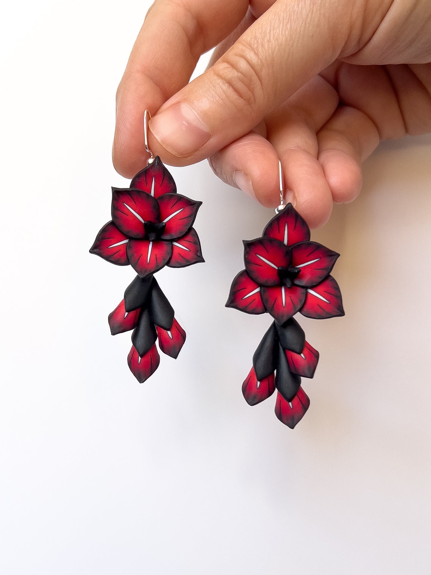Vampire Gladiolus Single Bloom Dangles - BlueBassoon Handmade