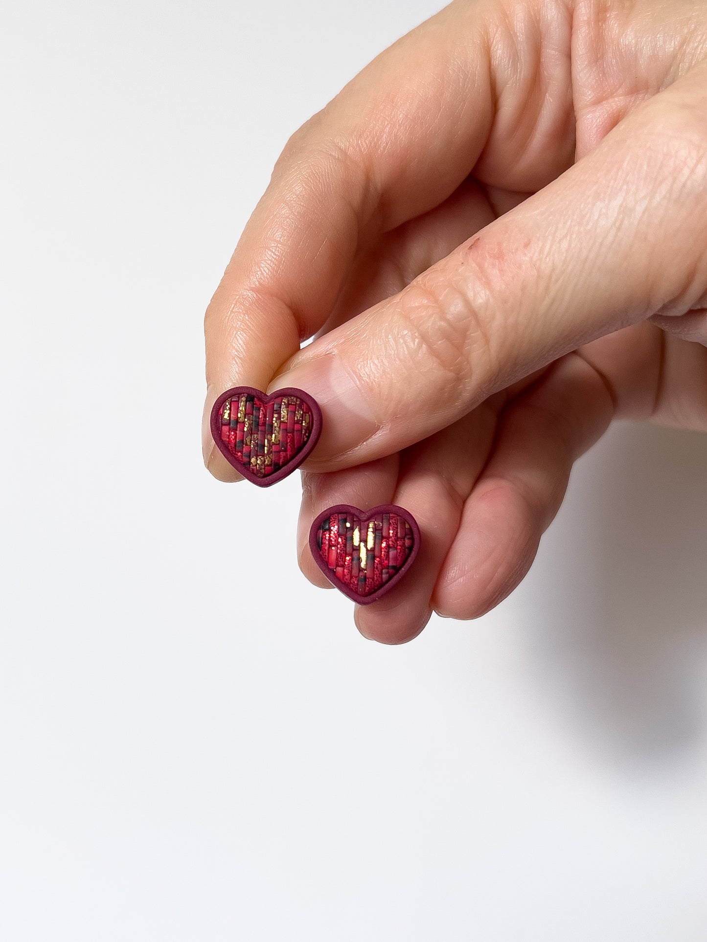 Red Bargello Heart Studs