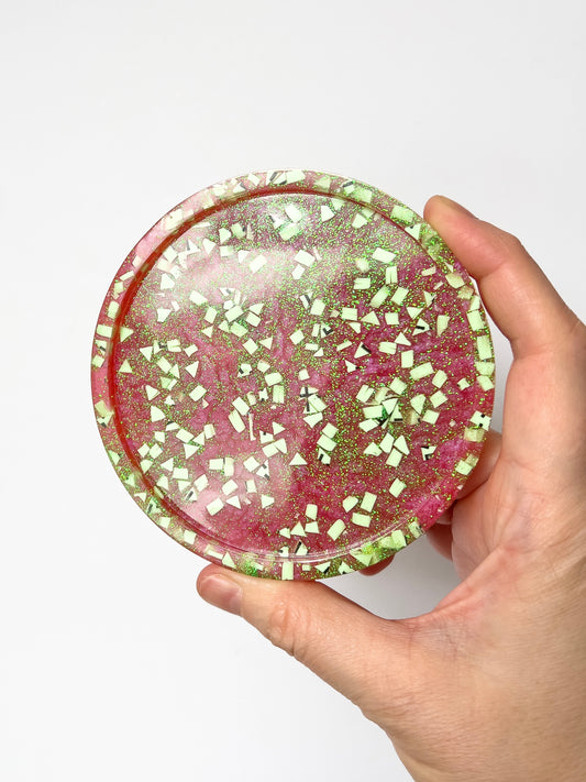 Glitter Resin Coasters - Pink and Green - BlueBassoon Handmade