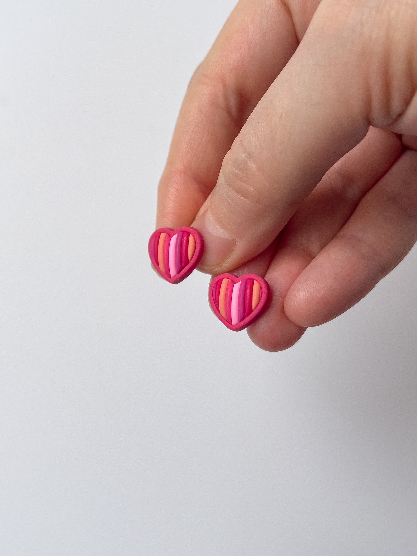 Pink Stripe Heart Studs - BlueBassoon Handmade