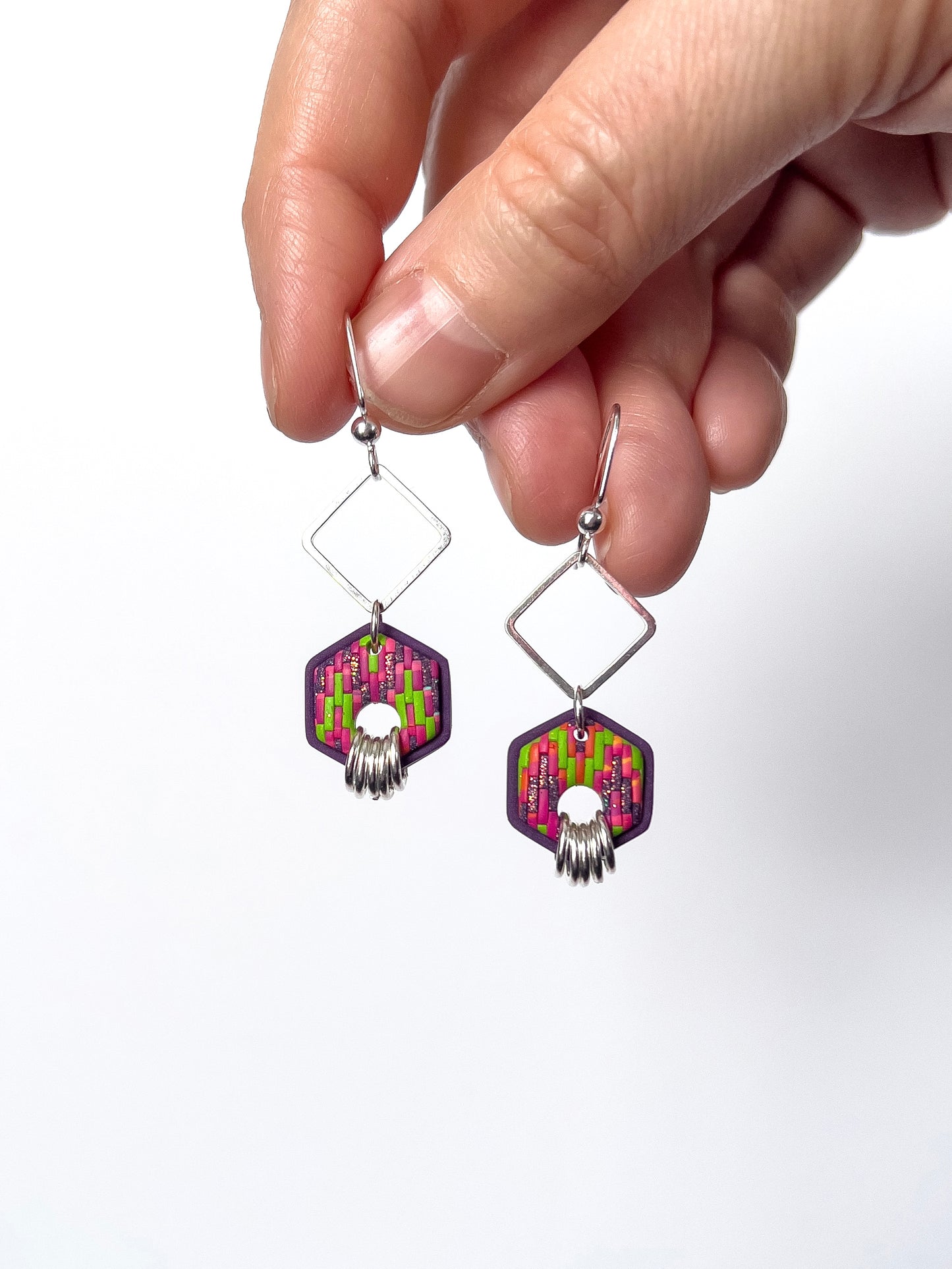 Pink and Purple Amy Dangles - BlueBassoon Handmade