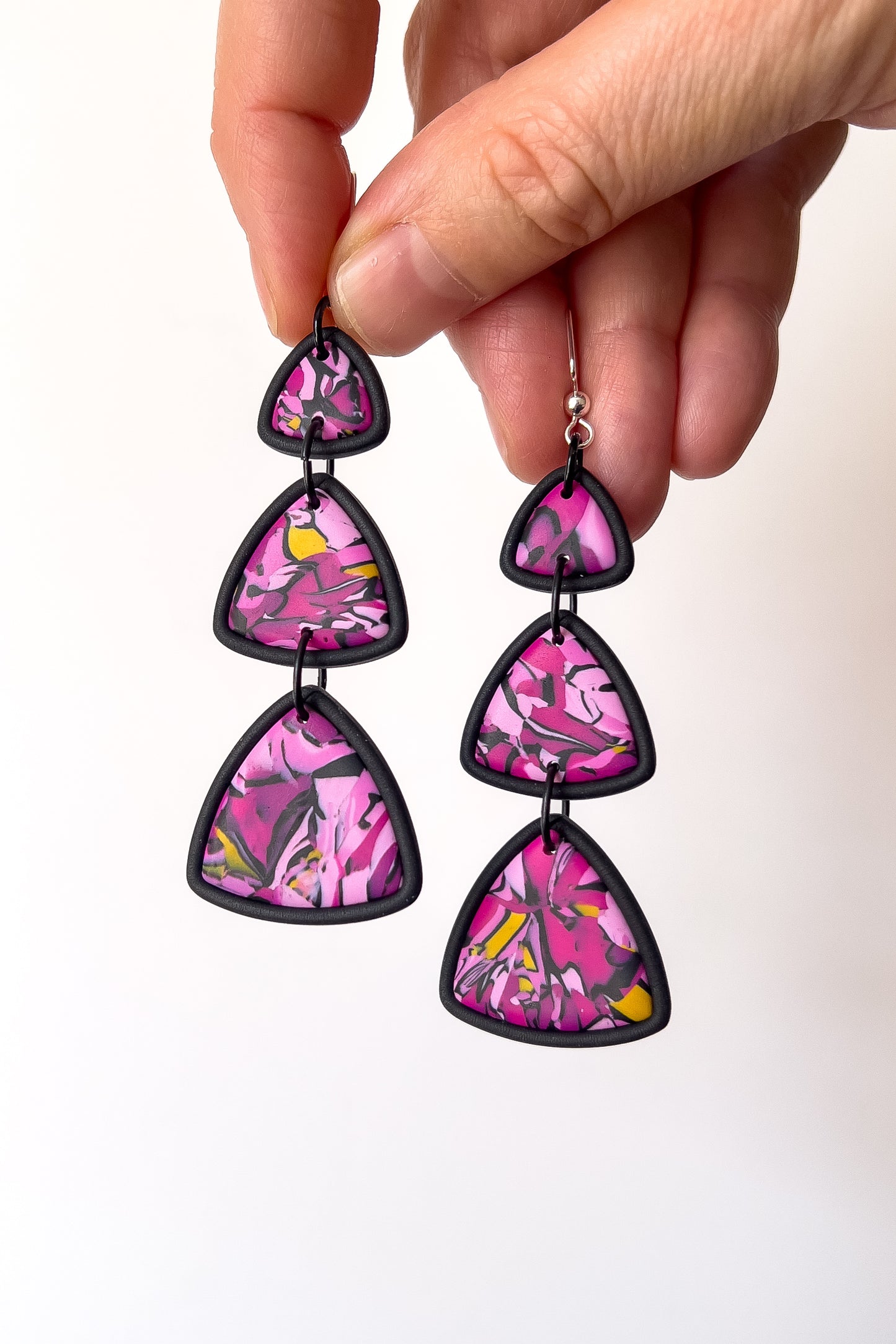 Pink Swirl Triple Delta Dangles