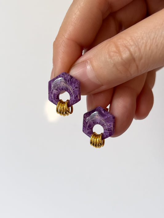 Amethyst Large Hex Studs - BlueBassoon Handmade