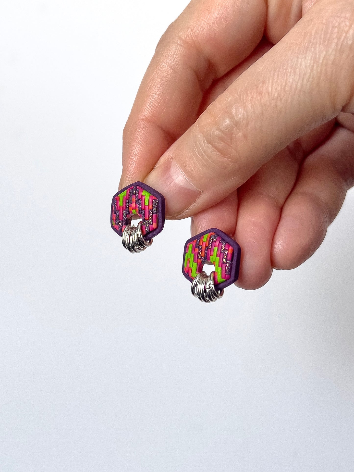 Pink and Purple Hex Studs - BlueBassoon Handmade