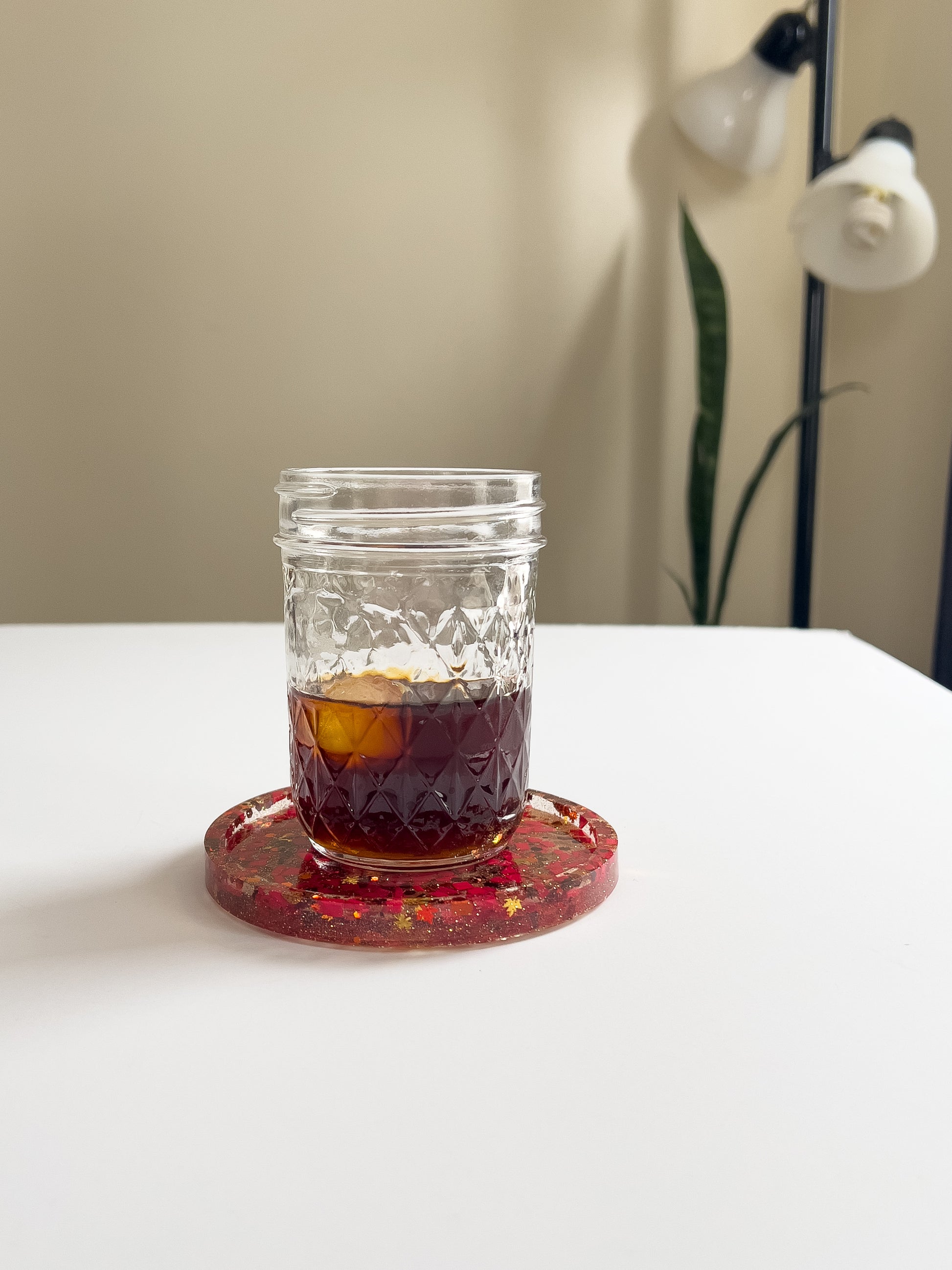 Glitter Resin Coasters - Red Maple - BlueBassoon Handmade