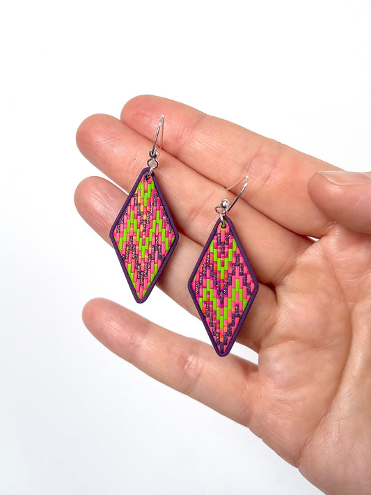 Pink and Purple Diamond Dangles - BlueBassoon Handmade