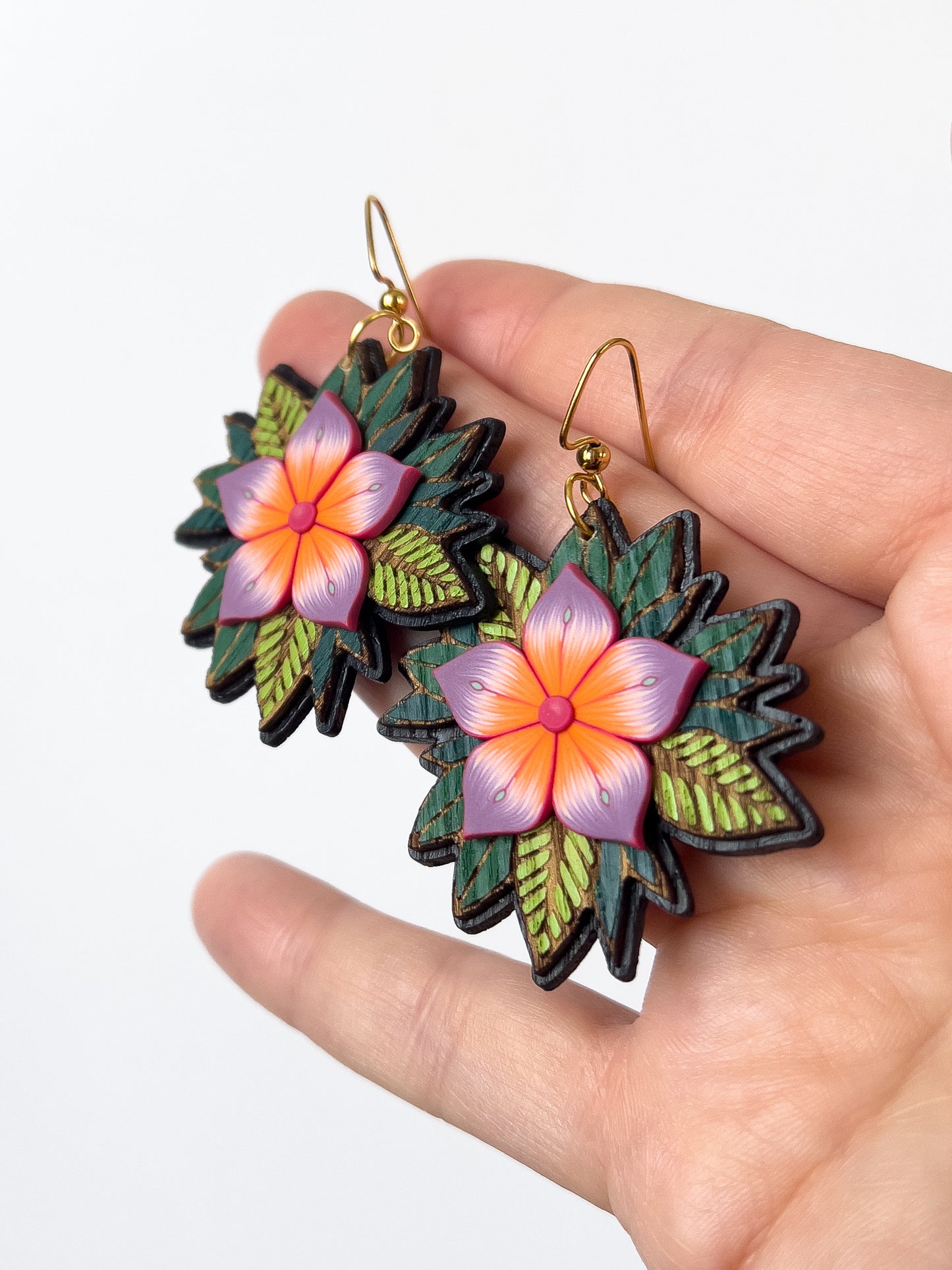 Leafy Bloom Dangles - BlueBassoon Handmade