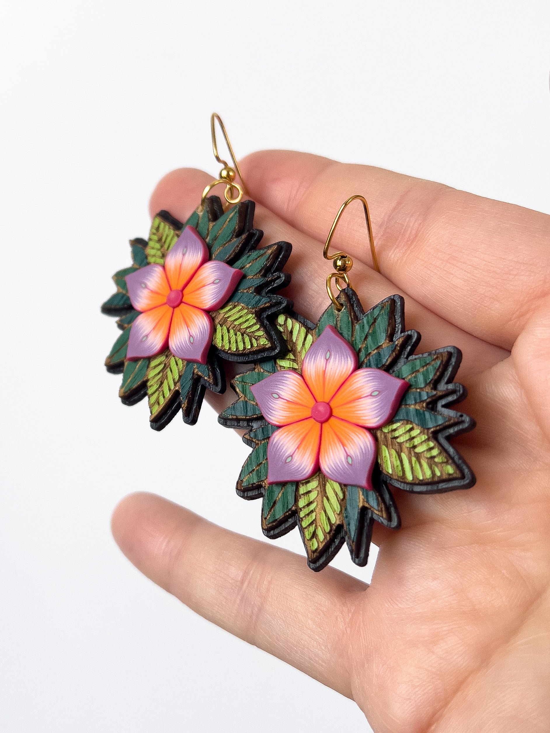 Leafy Bloom Dangles - BlueBassoon Handmade