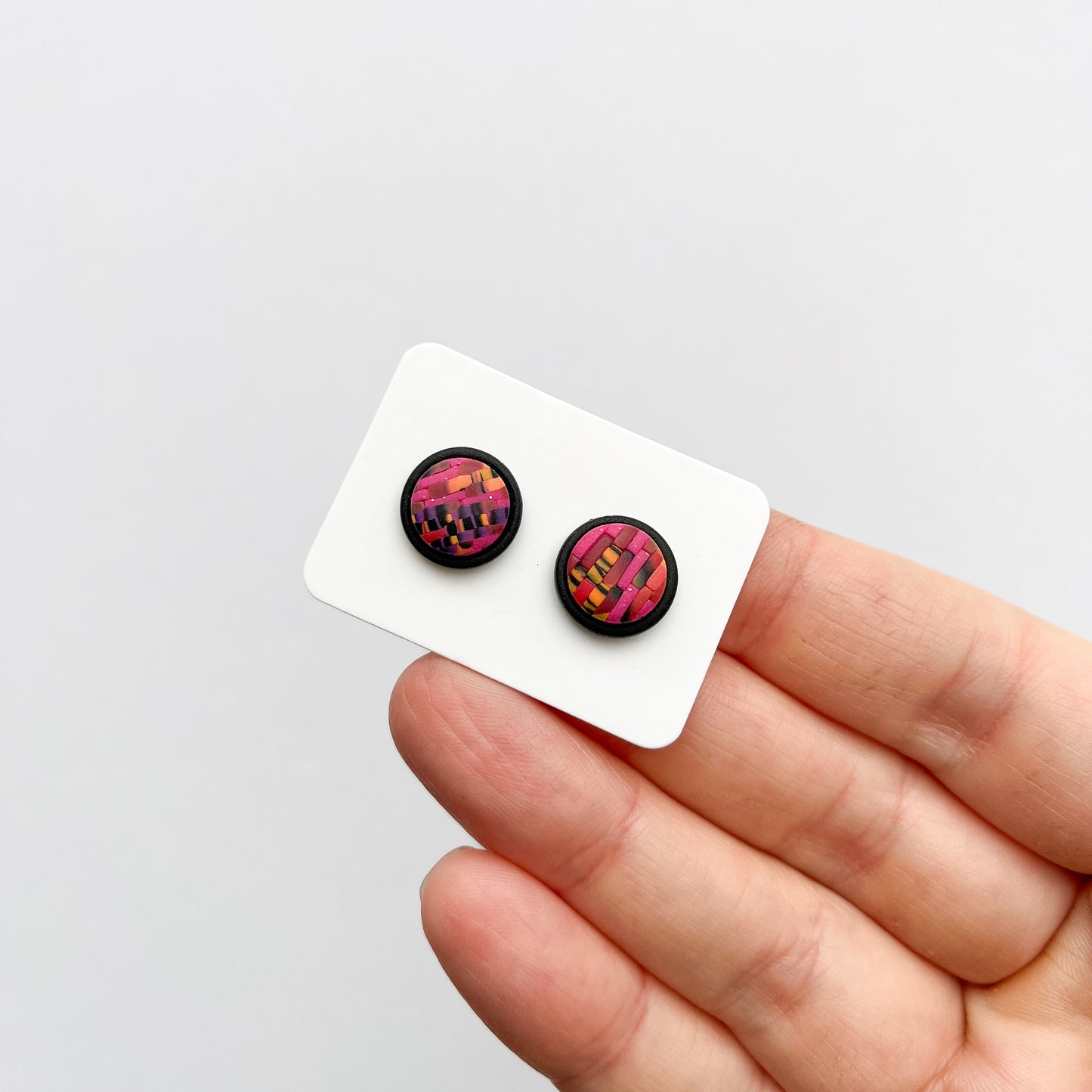 Pink and Black Round Studs - BlueBassoon Handmade