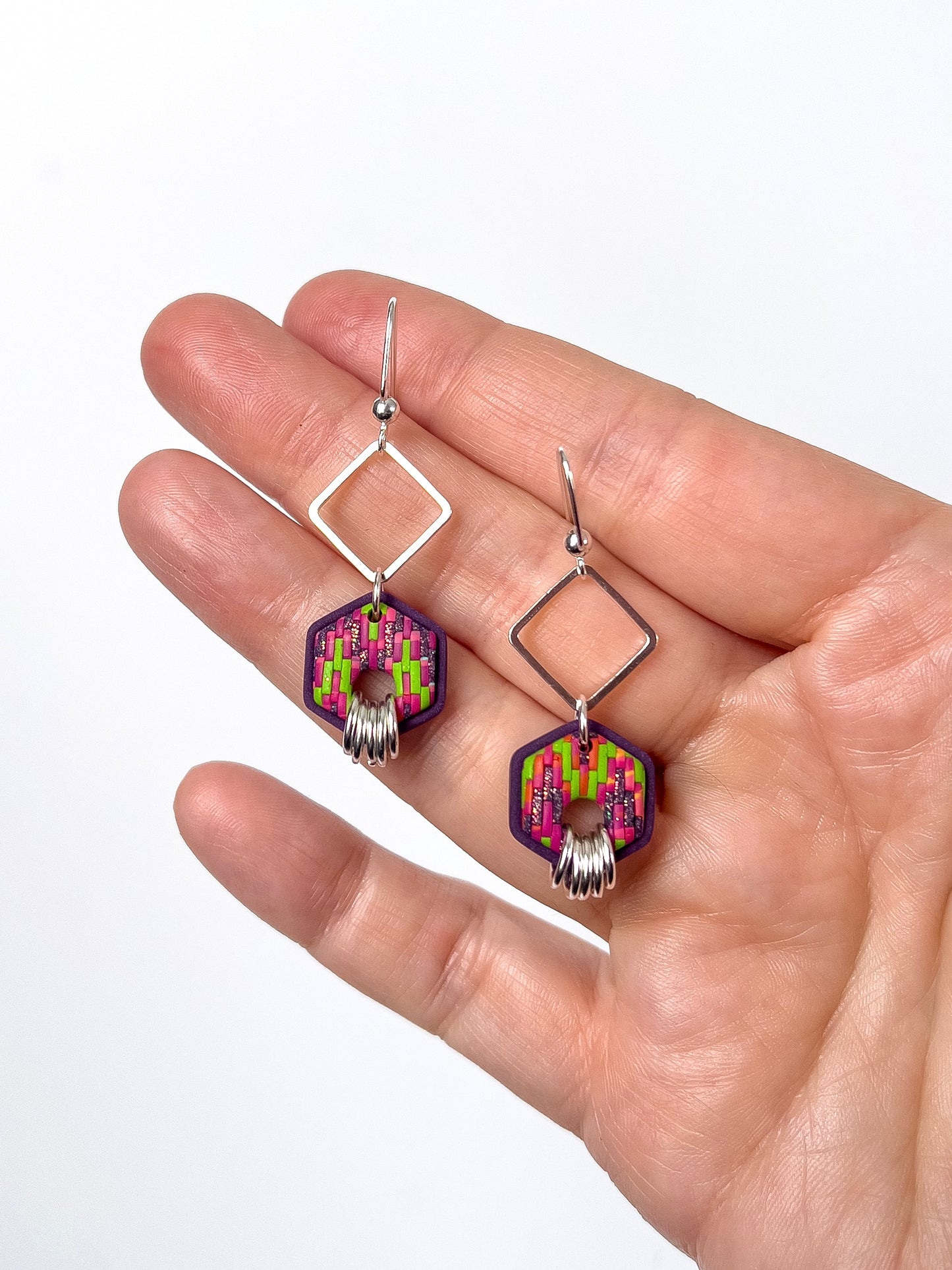Pink and Purple Amy Dangles - BlueBassoon Handmade