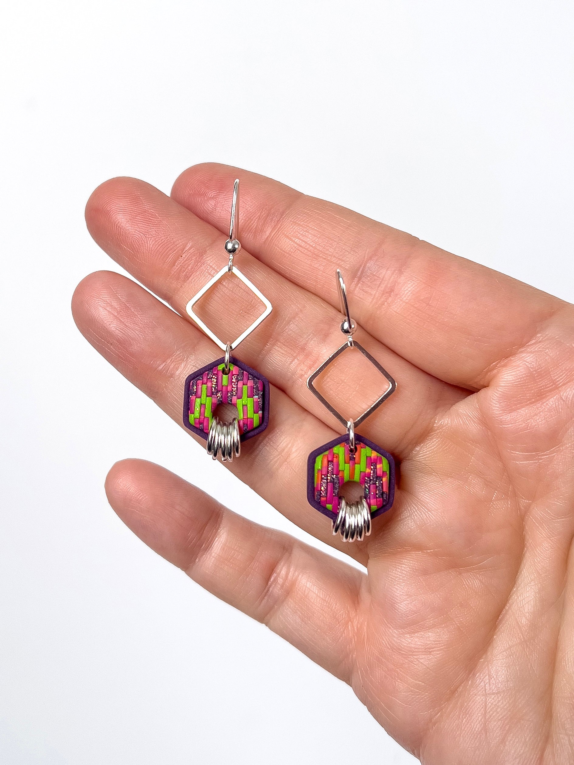Pink and Purple Amy Dangles - BlueBassoon Handmade