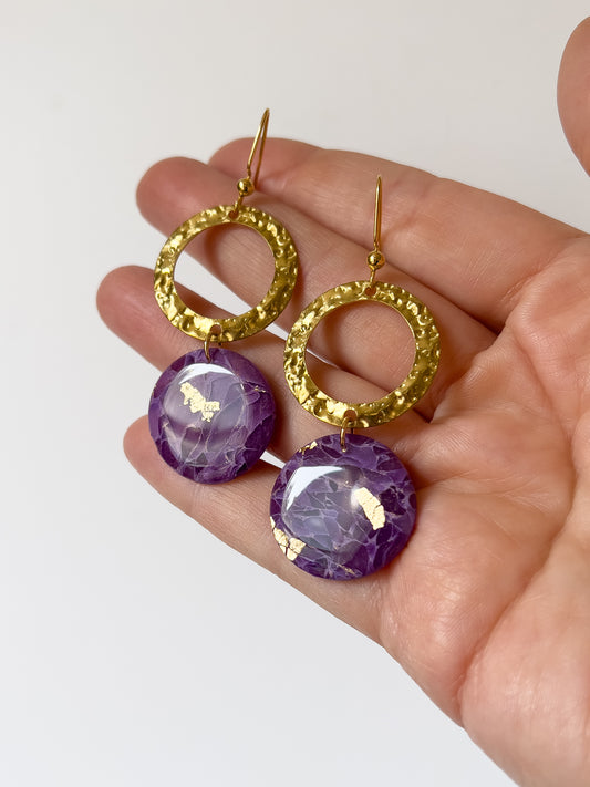 Amethyst Circle Drops - BlueBassoon Handmade