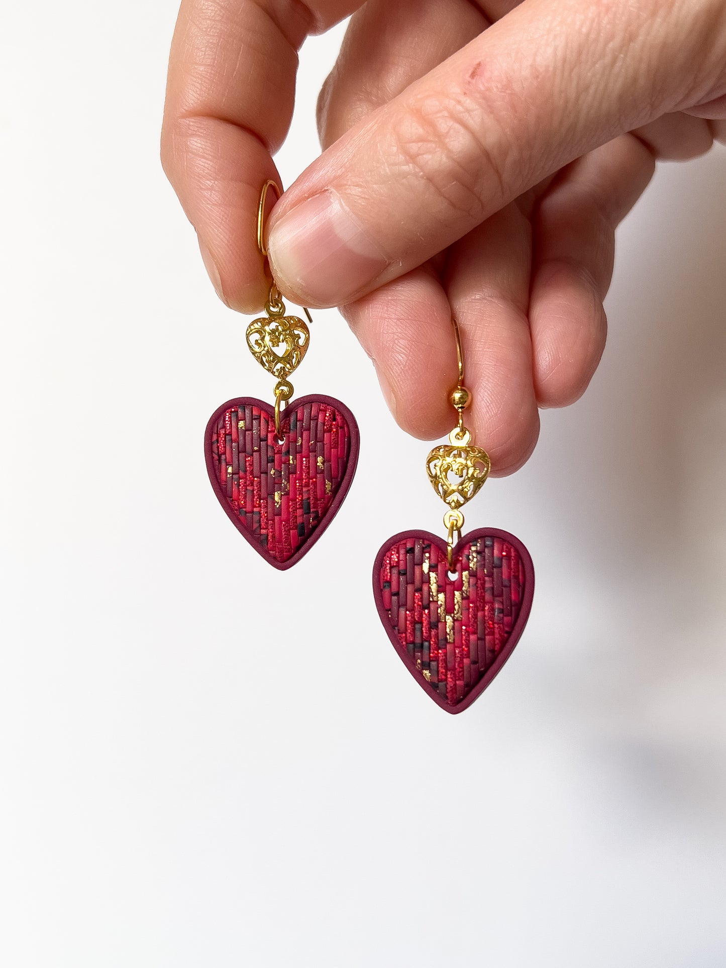 Red Bargello Sacred Heart Dangles