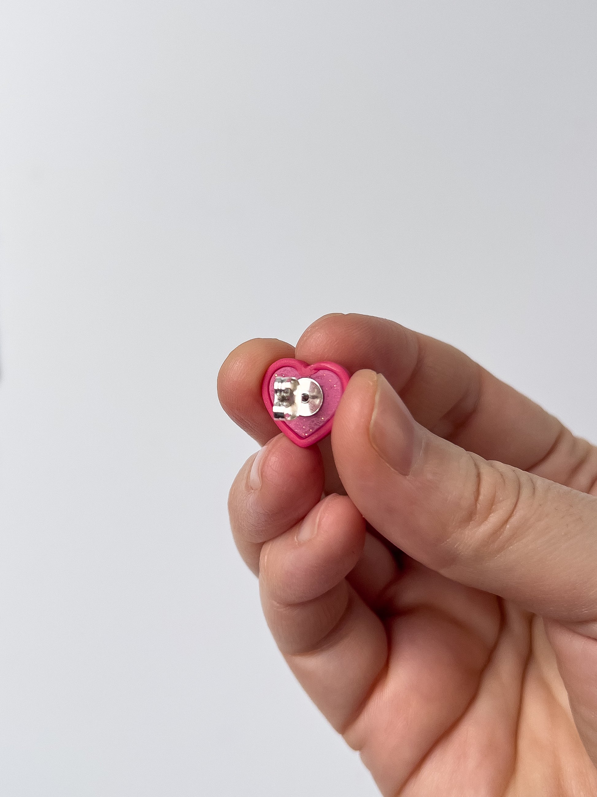 Pink Stripe Heart Studs - BlueBassoon Handmade