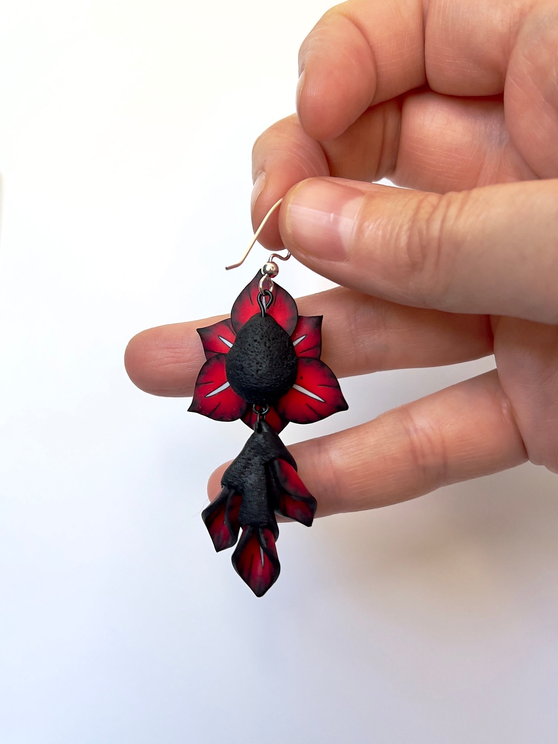 Vampire Gladiolus Single Bloom Dangles - BlueBassoon Handmade