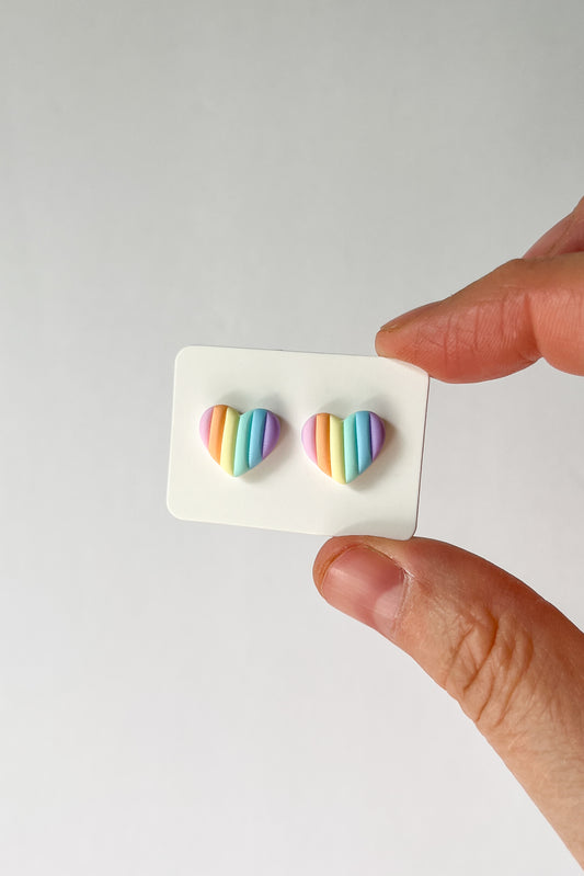 Pastel Rainbow Heart Studs - BlueBassoon Handmade