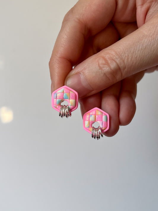 Pastel Confetti Hex Studs