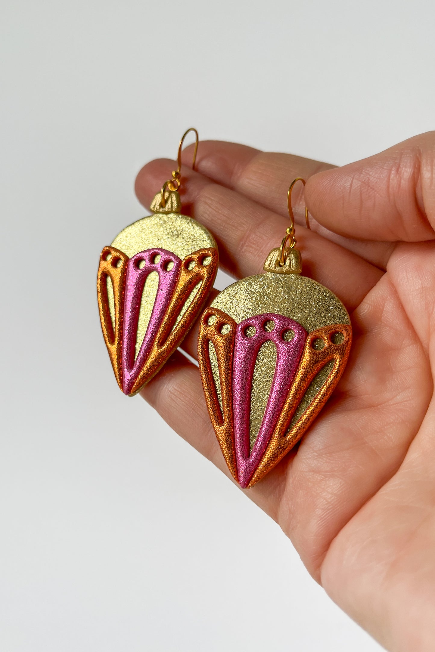 Pink/Orange/Gold Ornaments - BlueBassoon Handmade