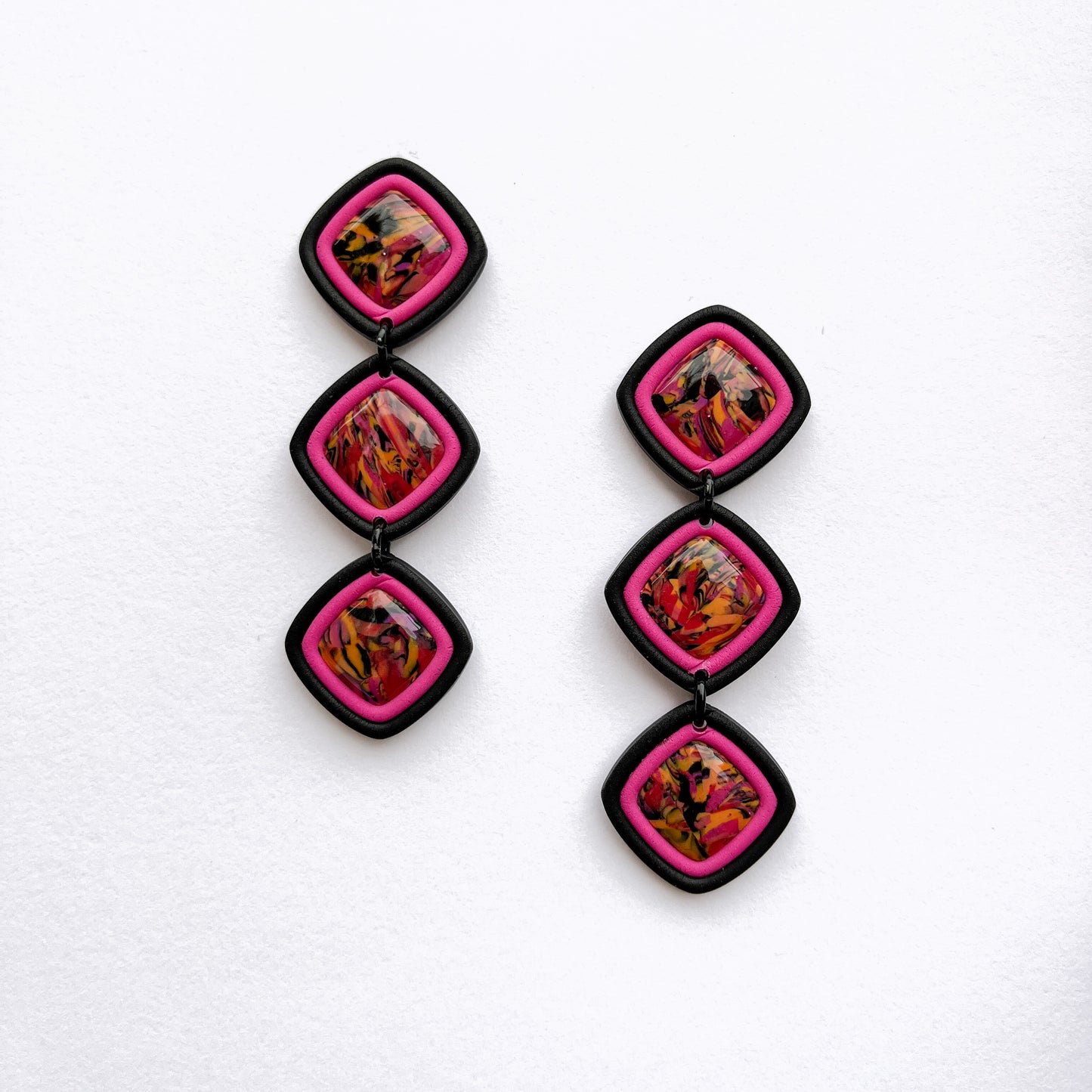 Pink and Black Lola Dangles - BlueBassoon Handmade