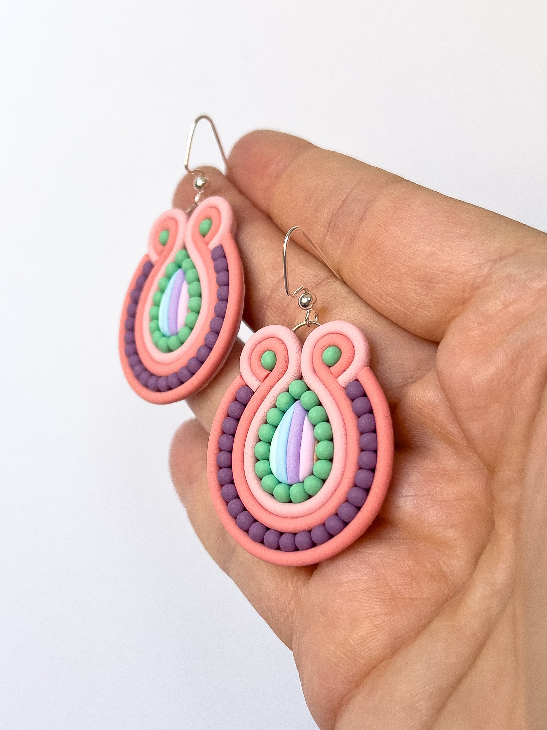 Pink and Purple Soutache Earrings - BlueBassoon Handmade