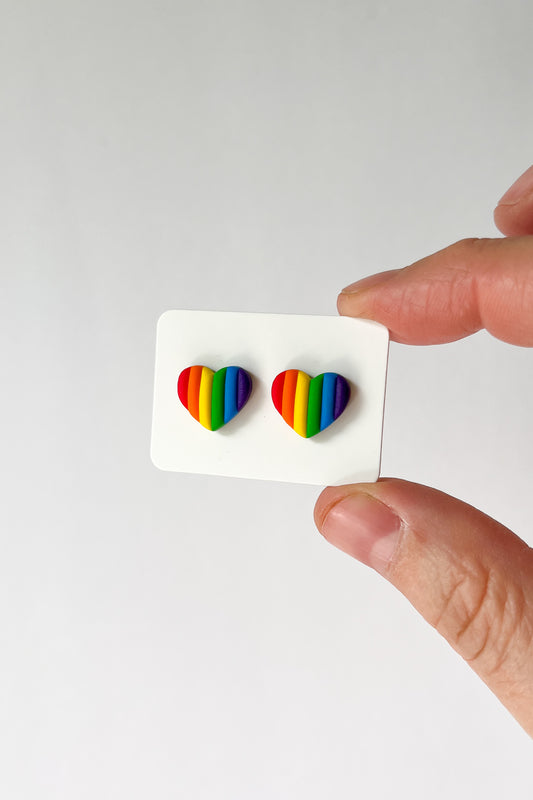 Bright Rainbow Heart Studs - BlueBassoon Handmade