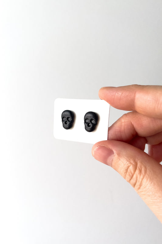 Black Glitter Skull Studs - BlueBassoon Handmade