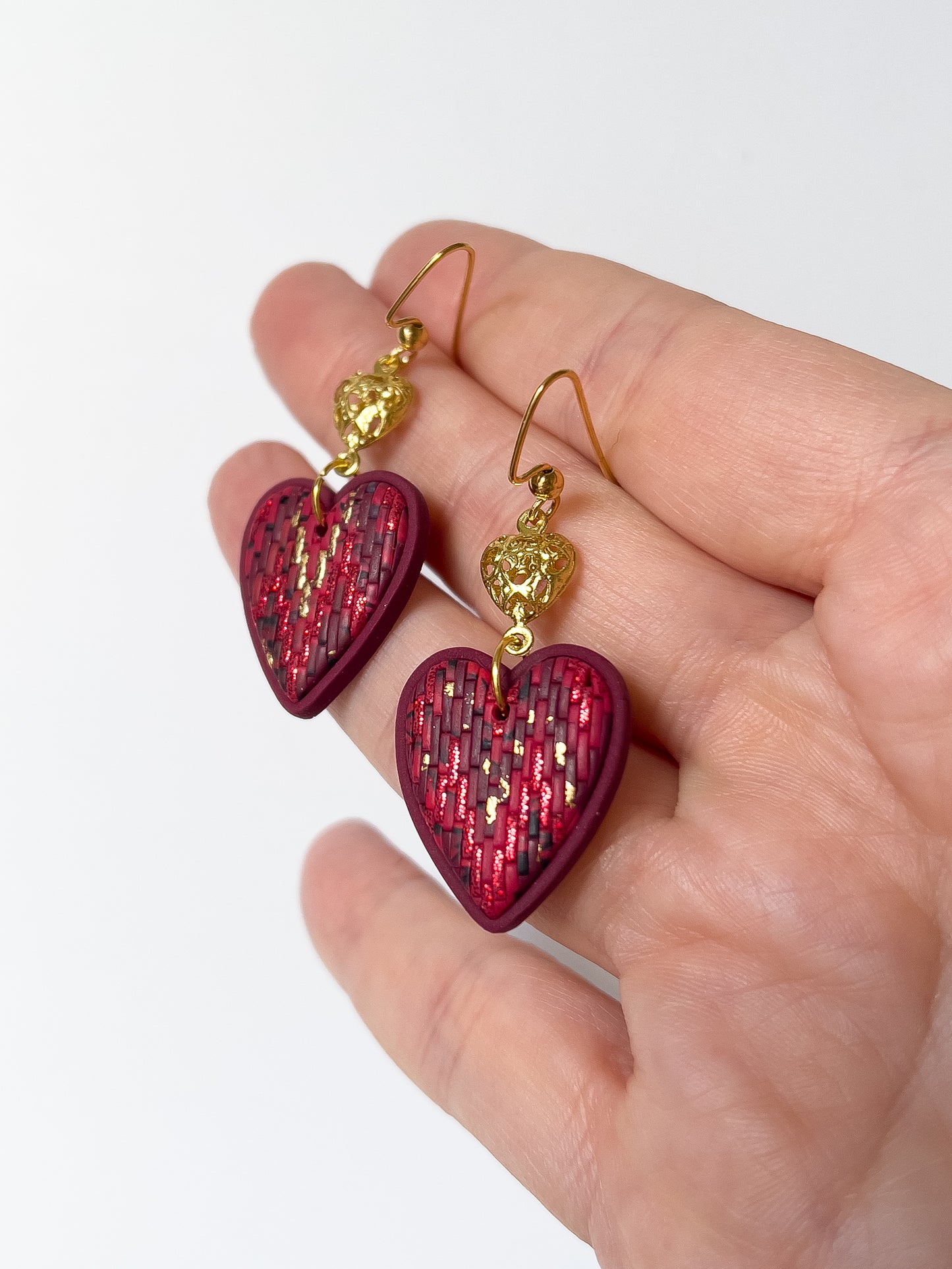 Red Bargello Sacred Heart Dangles