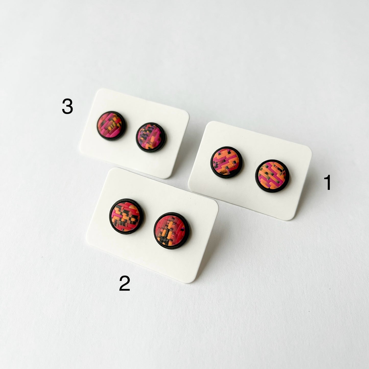 Pink and Black Round Studs - BlueBassoon Handmade