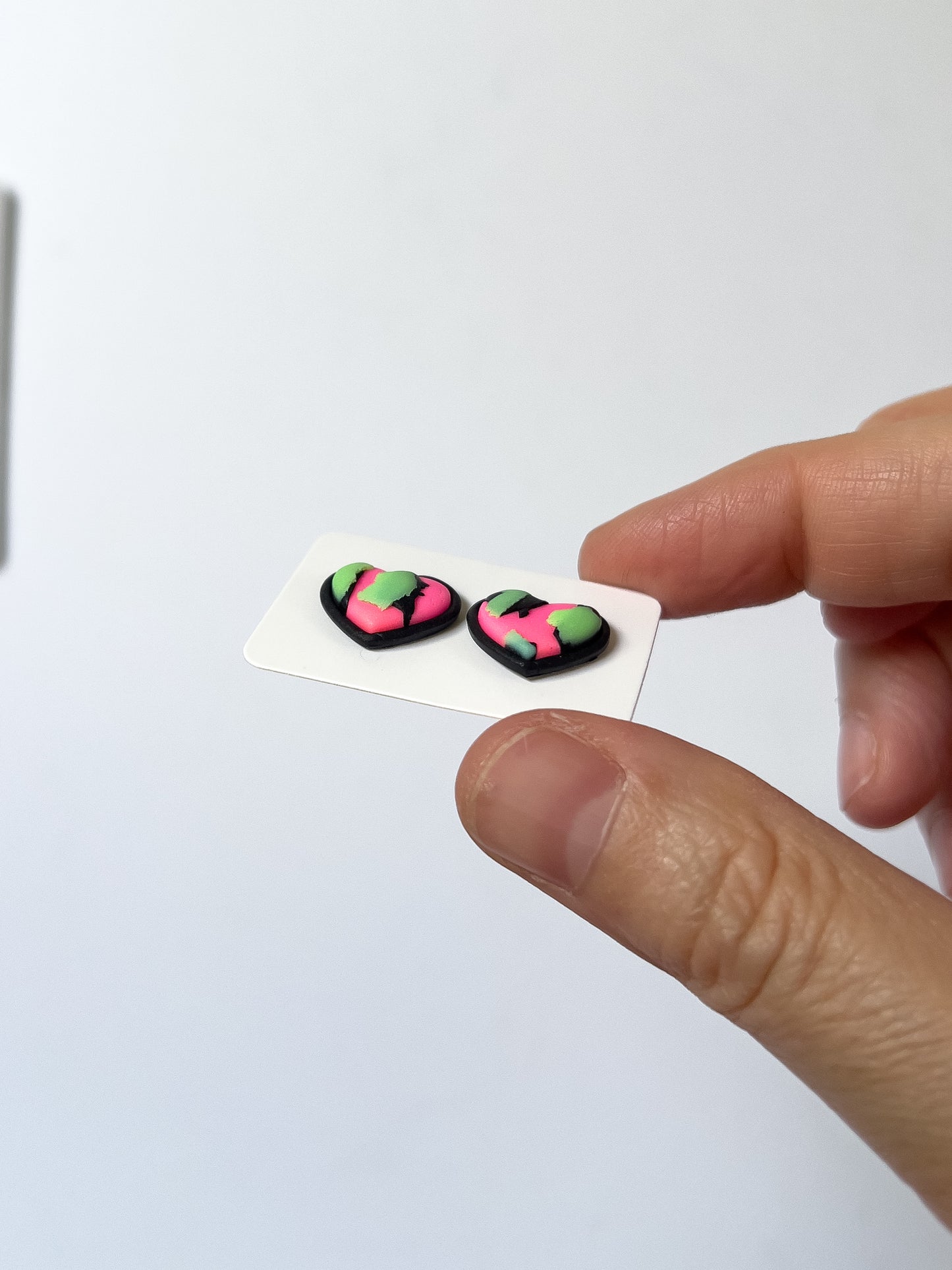 Pink/Green Neon Heart Studs
