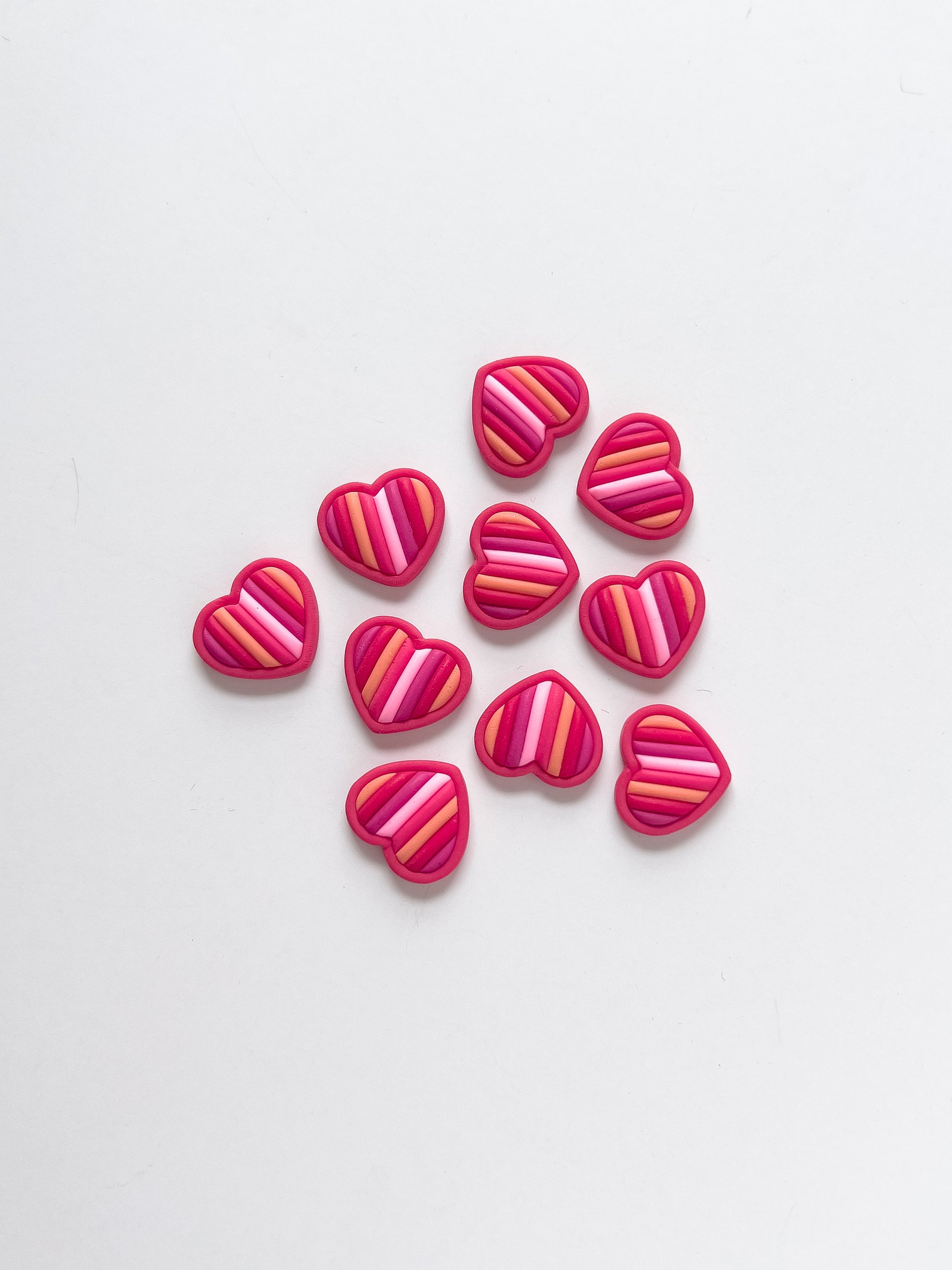 Pink Stripe Heart Studs - BlueBassoon Handmade