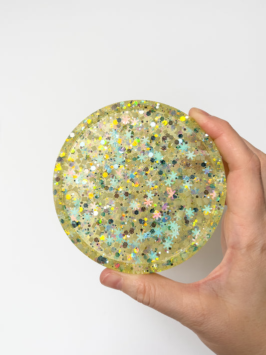 Glitter Resin Coasters - Sunshine and Snowflakes - BlueBassoon Handmade