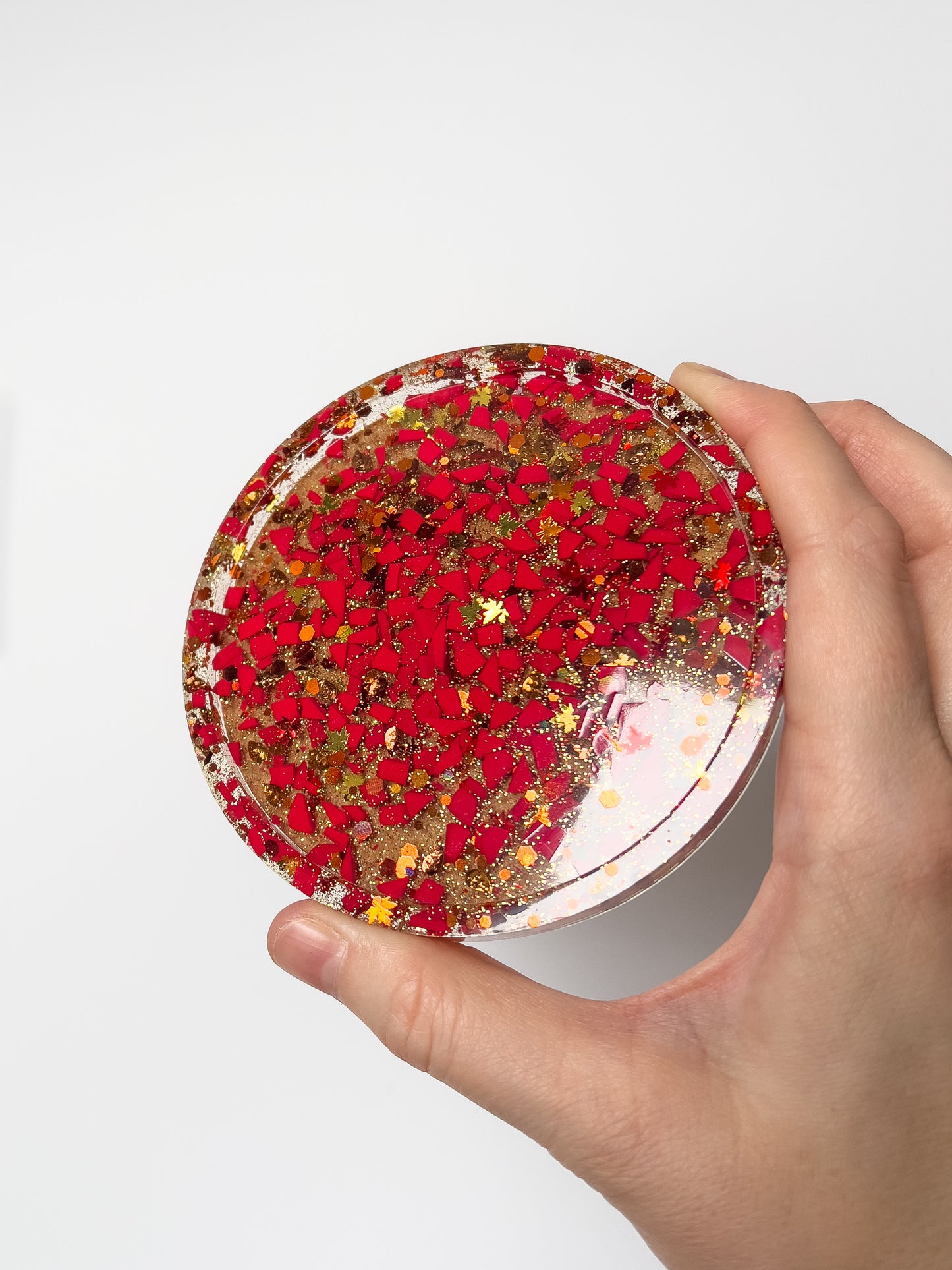 Glitter Resin Coasters - Red Maple - BlueBassoon Handmade