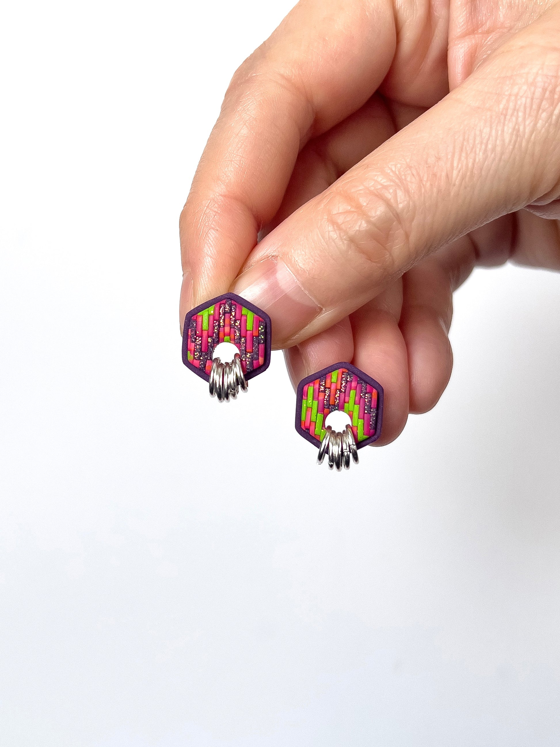 Pink and Purple Hex Studs - BlueBassoon Handmade