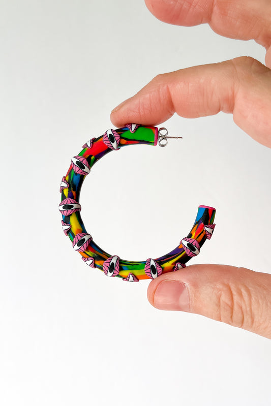 Large Rainbow Eyeball Hoops - BlueBassoon Handmade