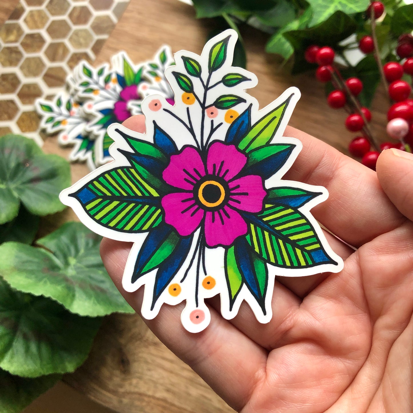 Pink Tattoo Flower Sticker! - BlueBassoon Handmade