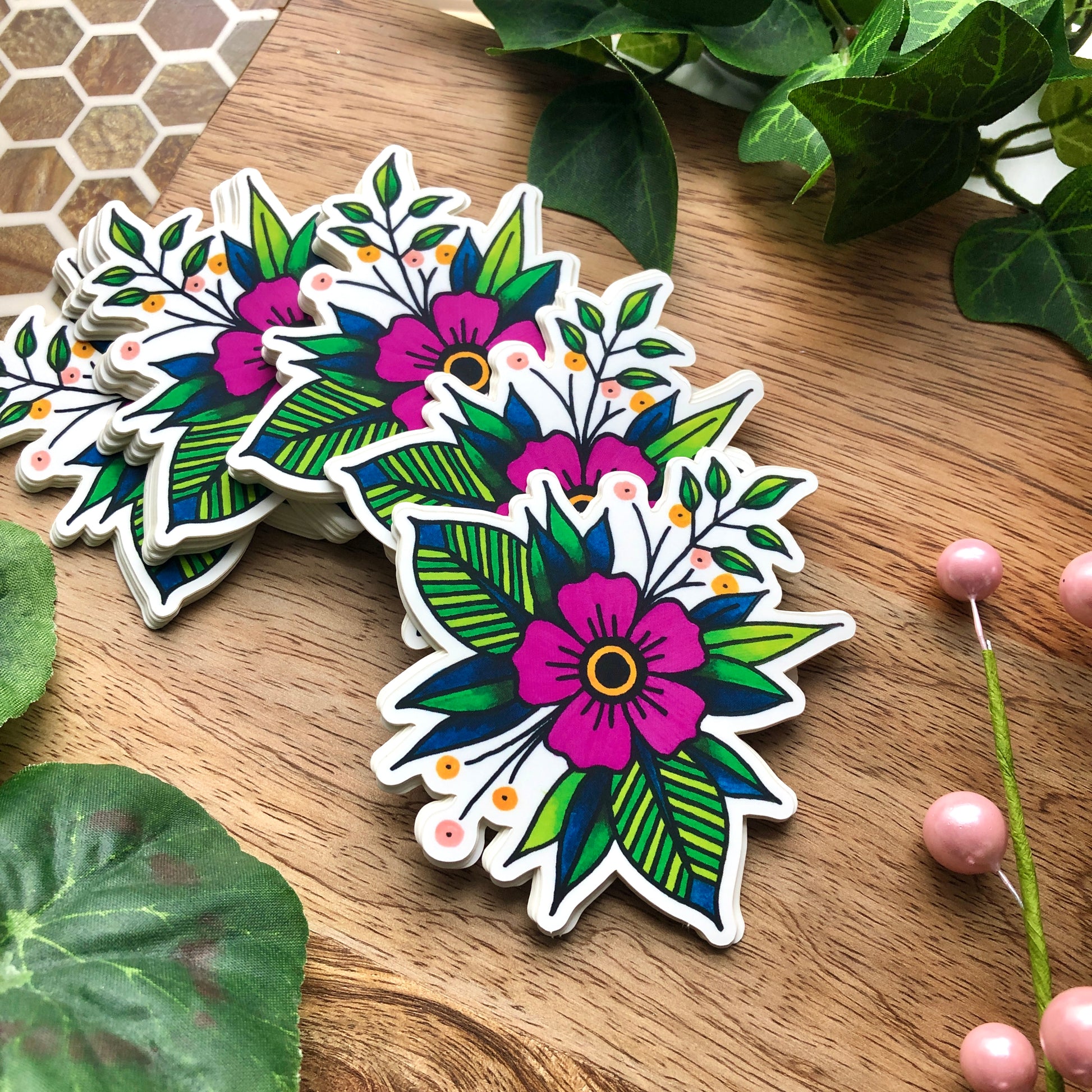 Pink Tattoo Flower Sticker! - BlueBassoon Handmade