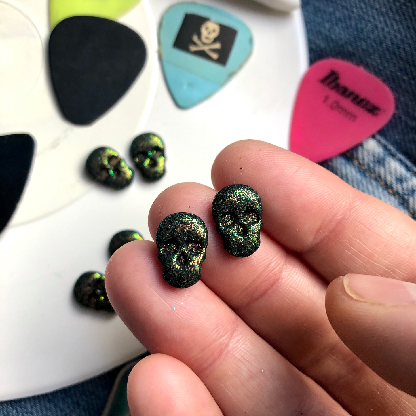 Glitter Skull Studs - BlueBassoon Handmade