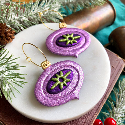 Lilac/Green Hoop Ornaments - BlueBassoon Handmade